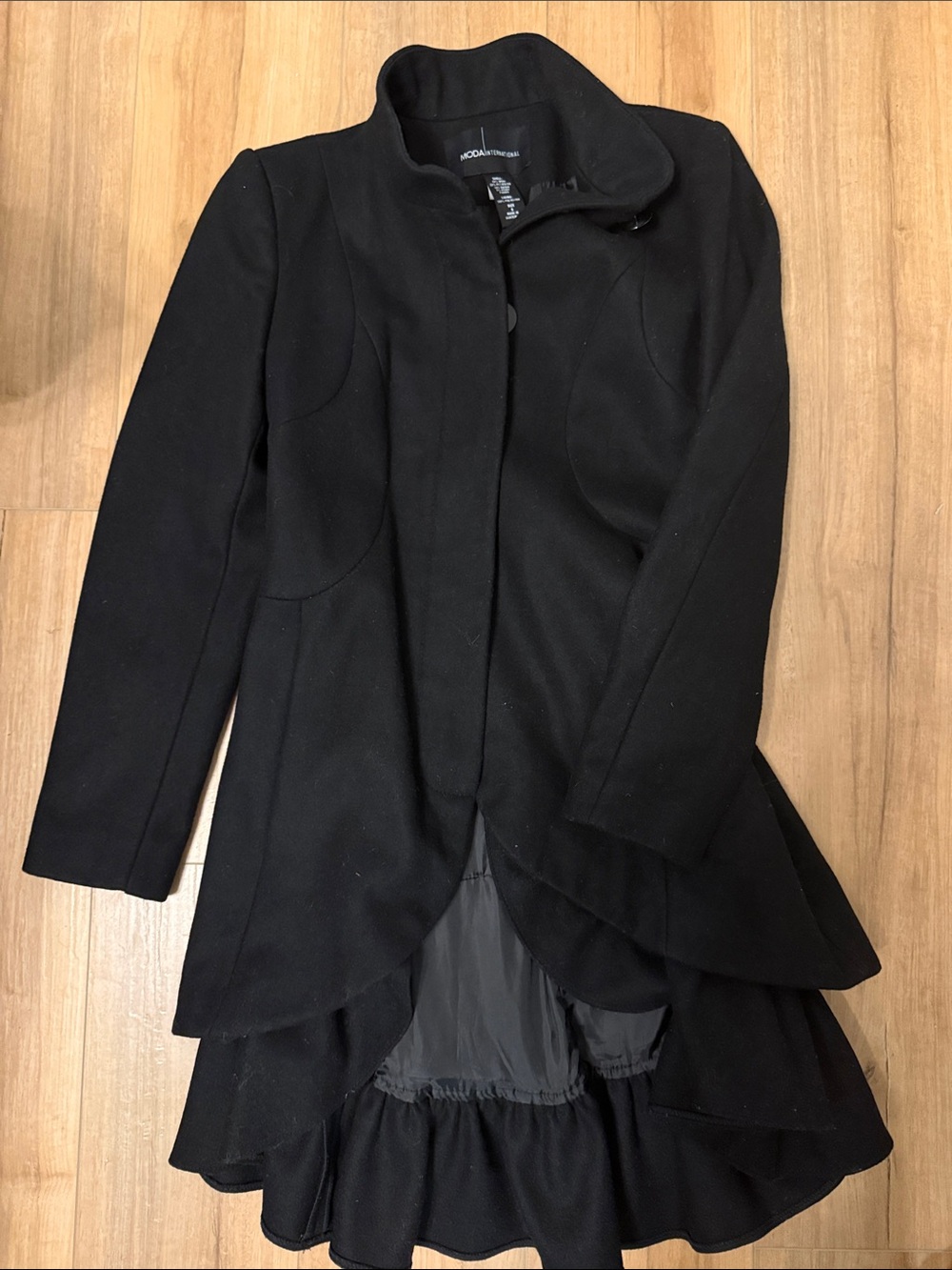 #322. Moda International Black Tailored Peplum Trench Coat
